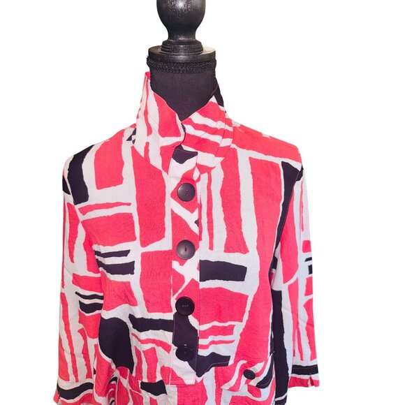 Ali Miles Abstract Button Front Tunic Top S Red/Black/White Travel Casual Artsy - Picture 3 of 9
